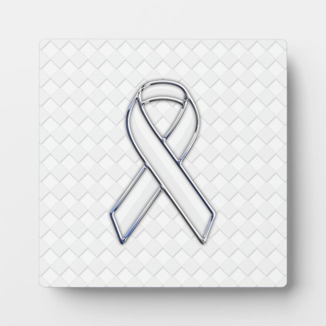 White Ribbon Awareness on Checkers Print Plaque (Front)