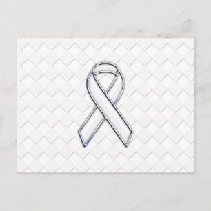 White Ribbon Awareness on Checkers Print Postcard