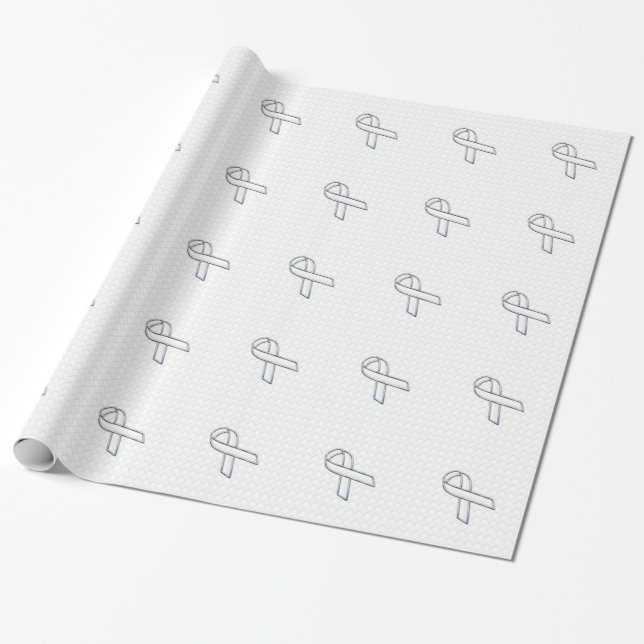 White Ribbon Awareness on Checkers Print Wrapping Paper (Unrolled)