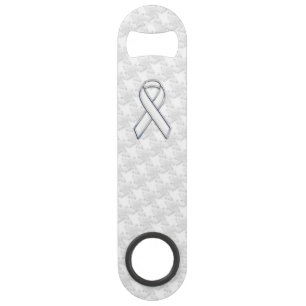 White Ribbon Awareness on Houndstooth Print