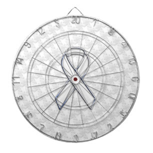 White Ribbon Awareness on Houndstooth Print Dartboard