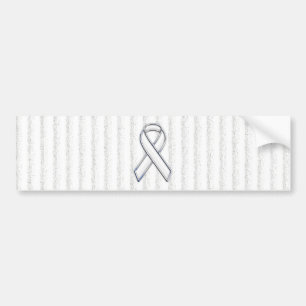 White Ribbon Awareness on Vertical Stripes Bumper Sticker
