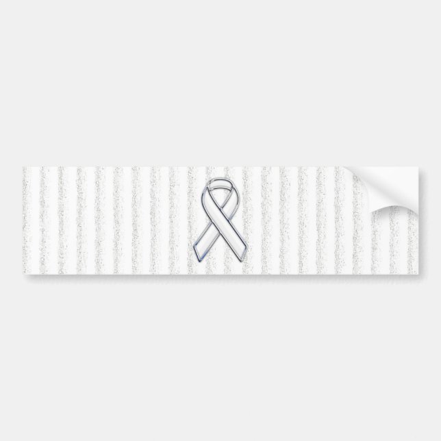 White Ribbon Awareness on Vertical Stripes Bumper Sticker (Front)