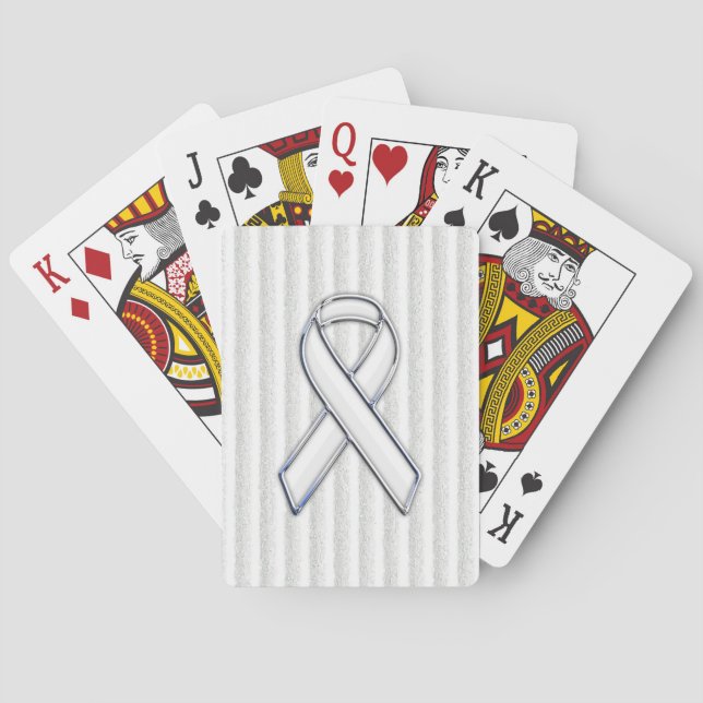 White Ribbon Awareness on Vertical Stripes Playing Cards (Back)