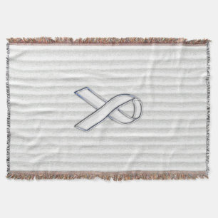 White Ribbon Awareness on Vertical Stripes Throw Blanket