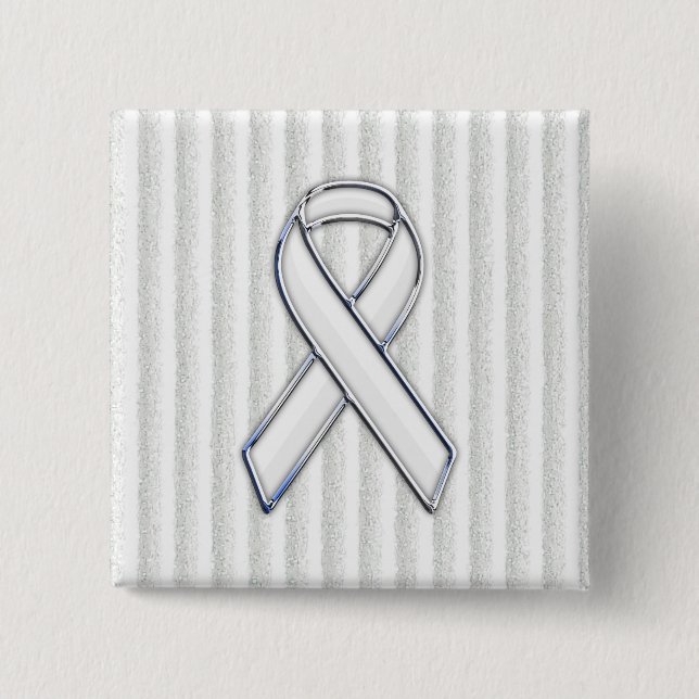 White Ribbon Awareness Stripes 15 Cm Square Badge (Front)