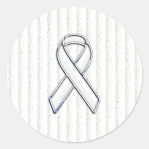 White Ribbon Awareness Stripes Classic Round Sticker