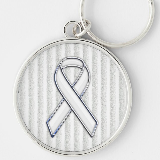 White Ribbon Awareness Stripes Key Ring (Front)