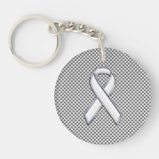 White Ribbon Awareness White Carbon Fibre Print Key Ring (Front)