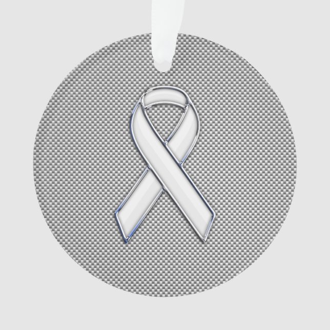 White Ribbon Awareness White Carbon Fibre Print Ornament (Front)