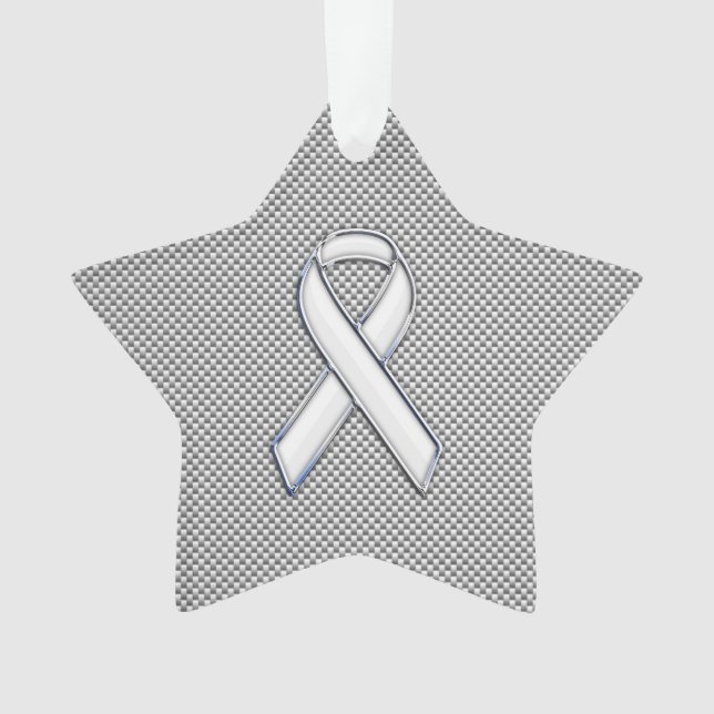 White Ribbon Awareness White Carbon Fibre Print Ornament (Front)