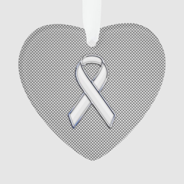 White Ribbon Awareness White Carbon Fibre Print Ornament (Front)