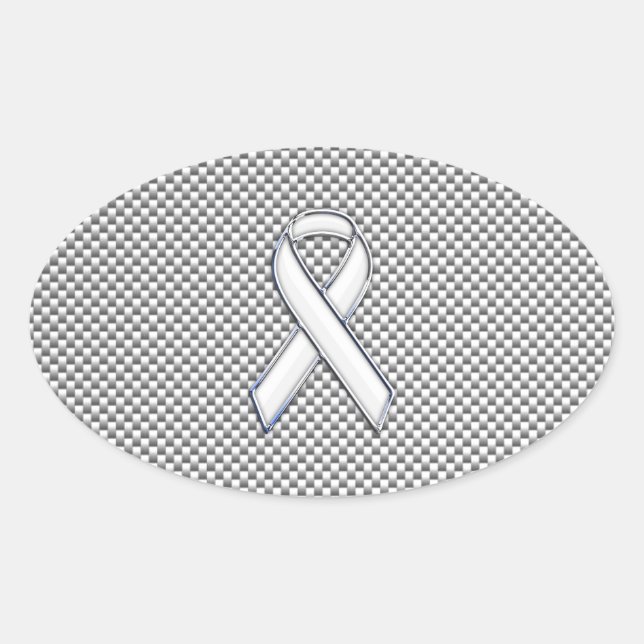White Ribbon Awareness White Carbon Fibre Print Oval Sticker (Front)