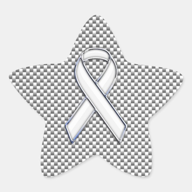 White Ribbon Awareness White Carbon Fibre Print Star Sticker (Front)