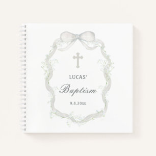 White Ribbon Baby's Breath Baptism Guest Book