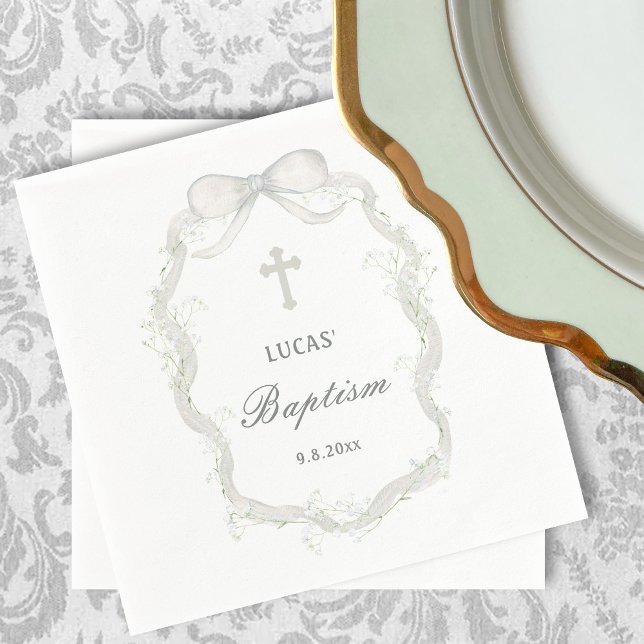 White Ribbon Baby's Breath Baptism Napkin (Creator Uploaded)