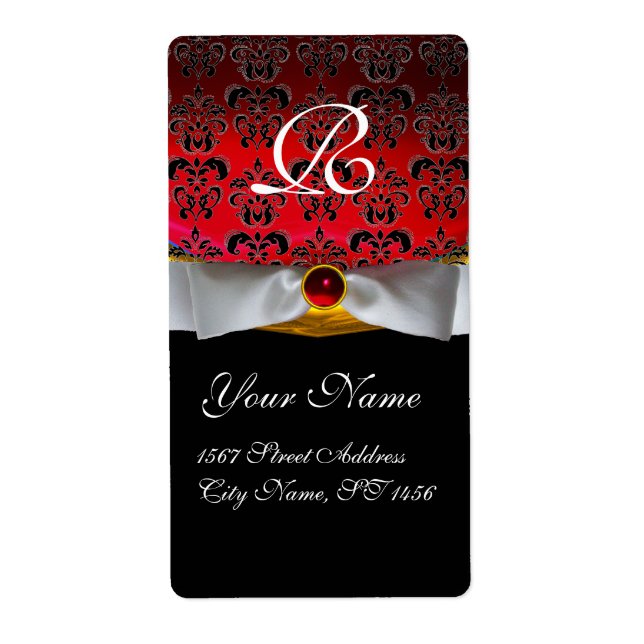 WHITE RIBBON BLACK RED BURGUNDY DAMASK MONOGRAM (Front)