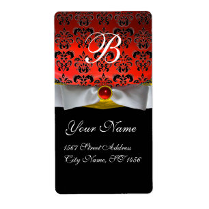 WHITE RIBBON BLACK RED RUBY DAMASK MONOGRAM