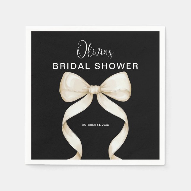 White Ribbon Bow Bridal Shower Napkin (Front)
