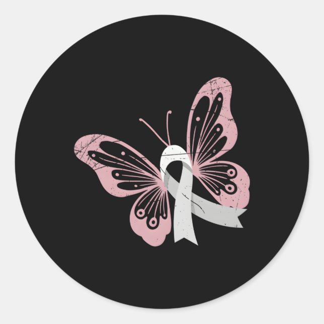 White Ribbon Butterfly Cancer Survivor Lung Cancer Classic Round Sticker (Front)