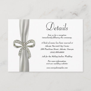 White Ribbon Diamond Bow Wedding Details Enclosure Card