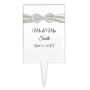 White Ribbon Diamond Infinity Wedding Cake Topper