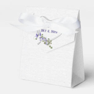 White Ribbon Heart and Purple Flowers Favour Box