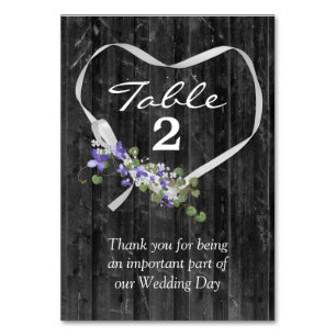 White Ribbon Heart On Barn Wood  Table Number