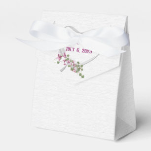 White Ribbon Heart with Pink Flowers Favour Box