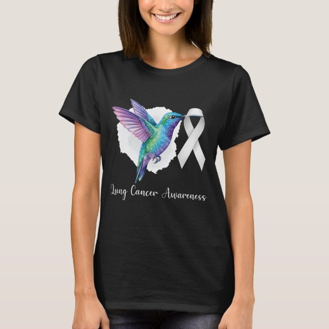 White Ribbon Lung Cancer Survivor hummingbird T-Shirt (Front)
