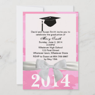 White Ribbon Pink Camouflage Graduation Invitation