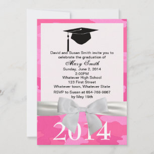 White Ribbon Pink Camouflage Graduation Invitation