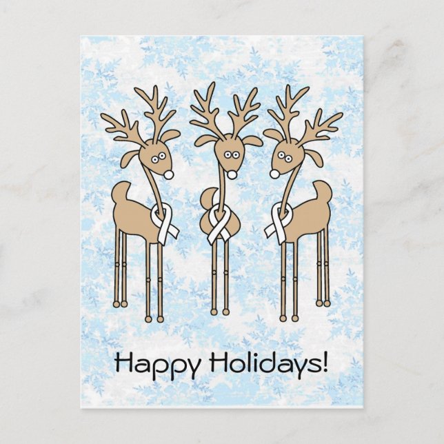 White Ribbon Reindeer Holiday Postcard (Front)