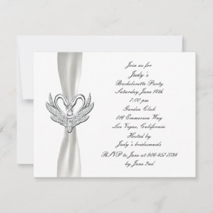 White Ribbon Silver Swan Bachelorette Party Invite