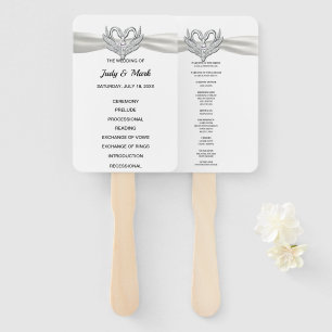 White Ribbon Silver Swan Wedding Program Fans