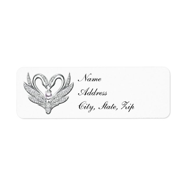 White Ribbon Silver Swans Address Labels (Front)