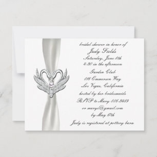 White Ribbon Silver Swans Bridal Shower Invitation