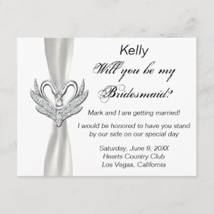 White Ribbon Silver Swans Bridesmaid Card
