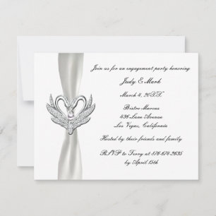 White Ribbon Silver Swans Engagement Party Invite