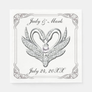 White Ribbon Silver Swans Paper Napkins