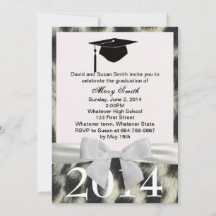 White Ribbon Snow Leopard Graduation Invitation