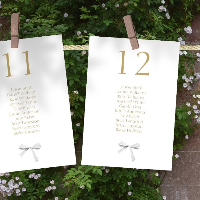 White Ribbon Wedding Table Number & Seating Card (Creator Uploaded)