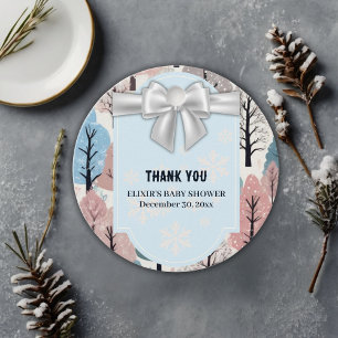 White Ribbon Winter Forest Snowflakes Baby Shower Favour Tags