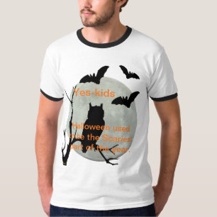 White Ringer Halloween Owl & Bats T-Shirt