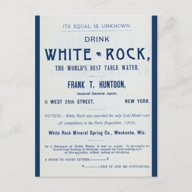 White Rock Mineral Water Advertising Postcard (Front)