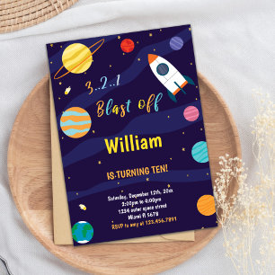 White Rocket Outer Space Birthday Invitation