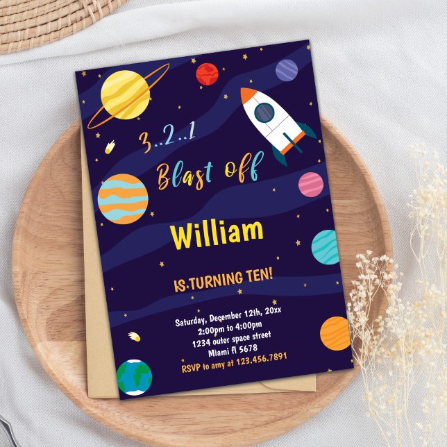 White Rocket Outer Space Birthday Invitation (White Rocket Outer Space Birthday Invitations)