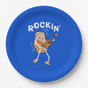 White Rockin' Guitar Paper Plate