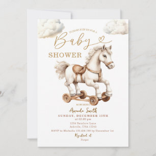 White Rocking Horse Gender Neutral Baby Shower Invitation