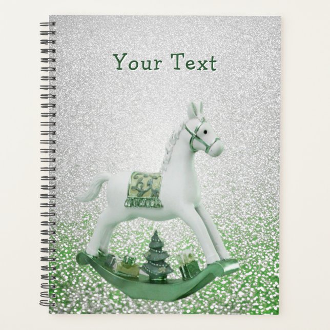 White Rocking Horse Green Christmas Holiday Planner (Front)